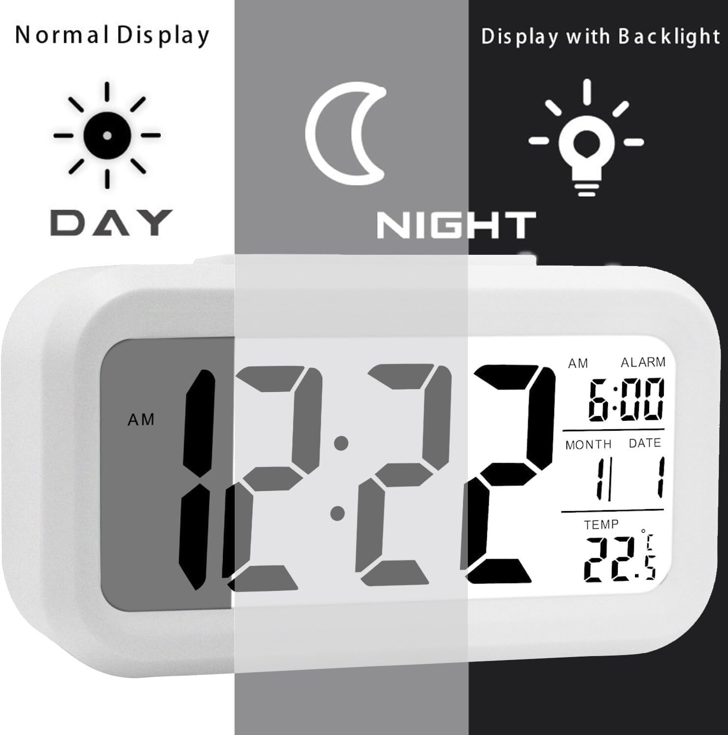 4.5" LED Display Digital Alarm Clock Battery Operated/Night Light with Whit