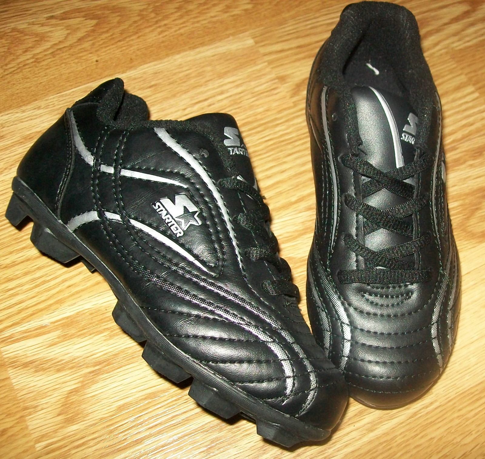 Boys Athletic Cleats STARTER Multi Sport BLACK Dual Silver Stripe SIZE