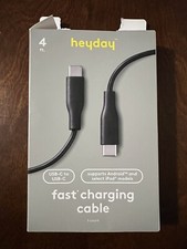 heyday 4ft USB-C to USB-C Round Cable - Black