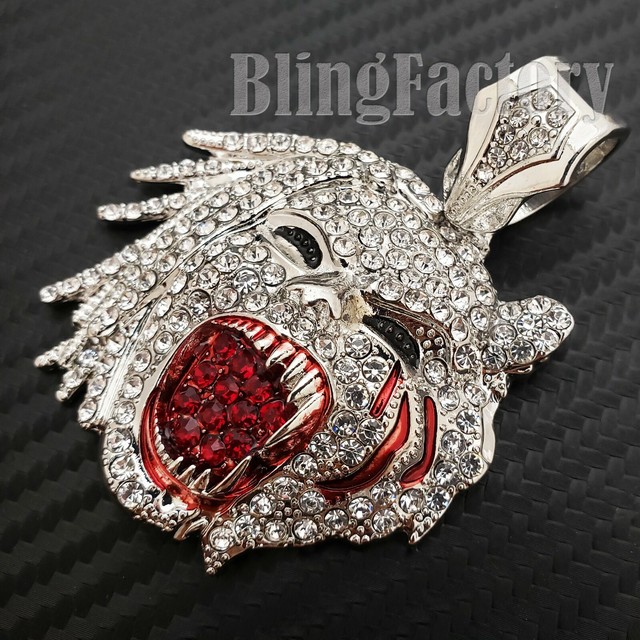 TEE GRIZZLEY HALF MAN HALF BEAST Pendant & 18" Full Iced Cuban Choker Chain eBay