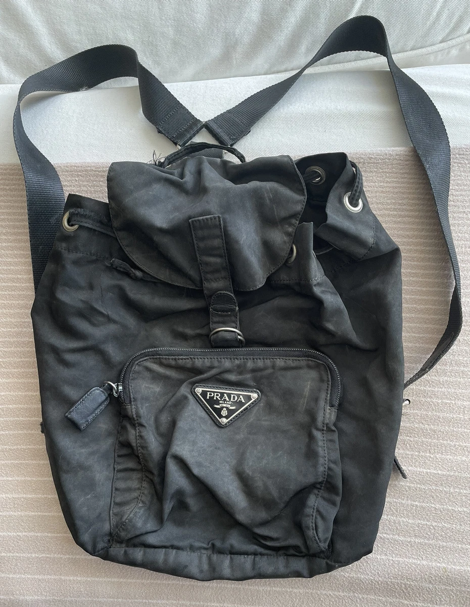 Vintage Nylon PRADA Backpack (faded) BLACK Authentic 1990's buckle closure