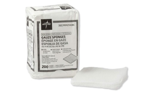 MEDLINE 4x4 GAUZE Sponges, 2 PKGS. 200 each 100% Cotton, 8-Ply, Non-Sterile - Picture 1 of 1