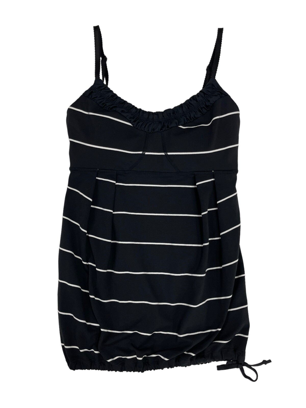 Lululemon Striped Padded Black Tie Waist Ruched Pleated Tank Top Womens Size 4