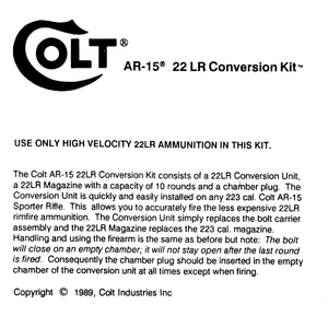 Colt 22 Ar Conversion Kit Manual