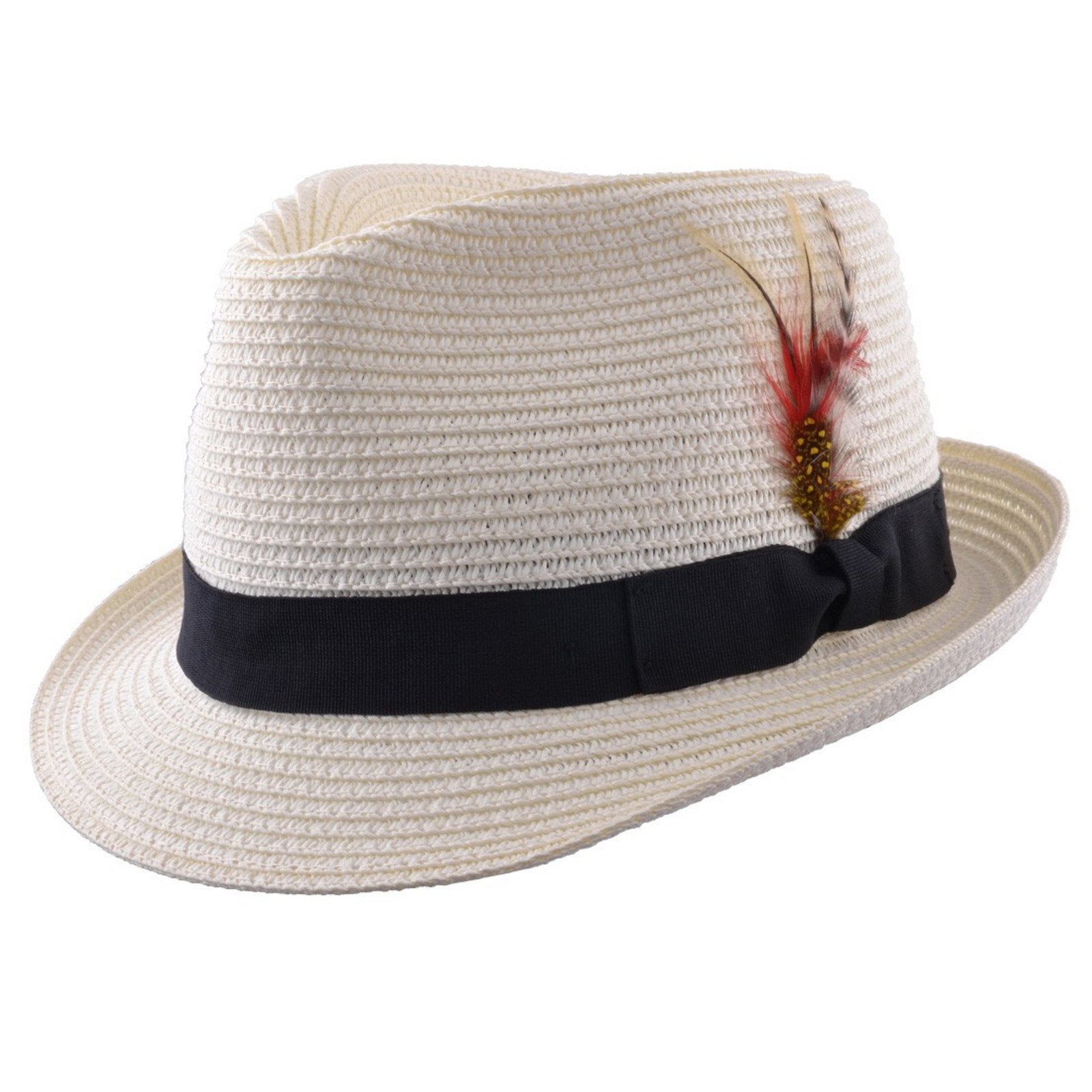 Mens Ladies Packable Cream Straw Summer Trilby Hat With Band and