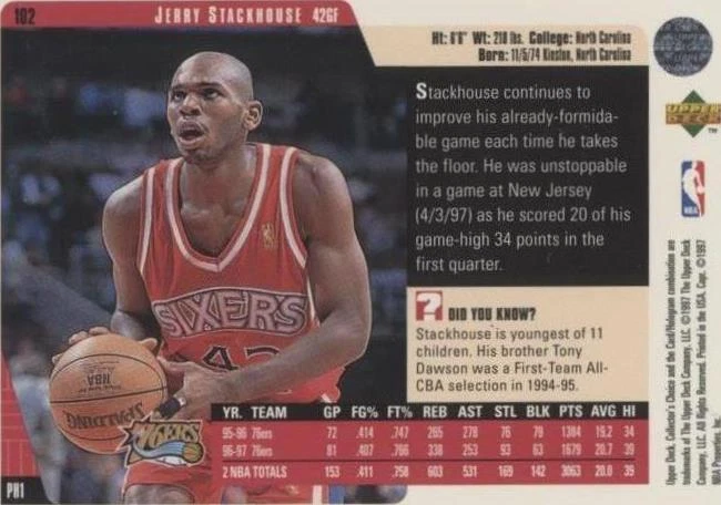 1997-98 Upper Deck Collector's Choice - Jerry Stackhouse #102 - 2 of 2