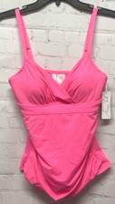 Anne Cole 32C 34B Ruched Underwire Tankini Top Pink Punch New