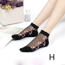 5 Pairs Ladies Summer Sheer Lace Ankle Socks Ultra Thin Anti-Slip Floral Black