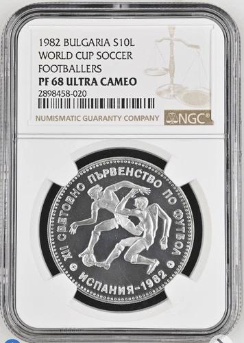 Bulgaria 1982 10 leva NGC PF68 UCAM Football World Cup in Spain Players RARE!!