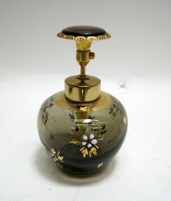 Vintage Smoked Glass DEVILBISS Enamel Deco Perfume Bottle Atomizer Rare