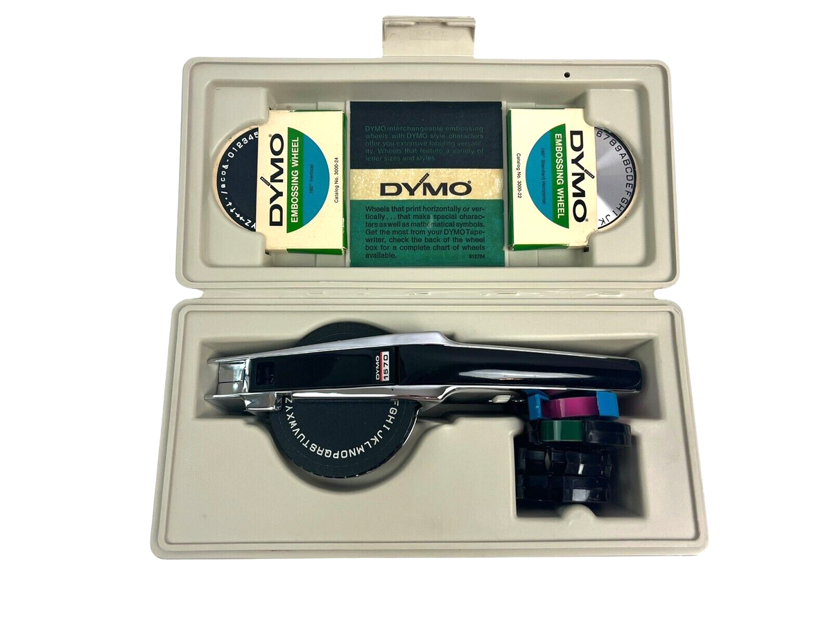 Vtg DYMO #1570 Deluxe Labeling Kit 3 Spin Dial Disks Tape