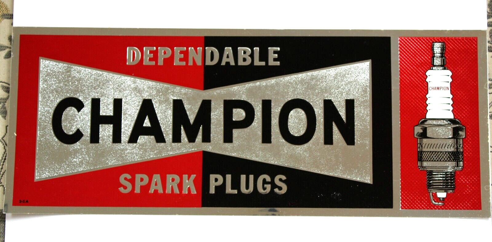 1966 DEPENDABLE CHAMPION SPARK PLUGS VINTAGE FOIL STICKER DECAL 61/8