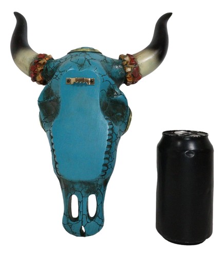 Southwest Steer Bison Cow Aztec Sun Gold And Turquoise Mosaic Skull Wall Decor - 第 8/10 張圖片