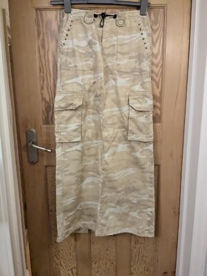 Long Light Beige Camouflage Cargo Skirt Size 6, Good Condition