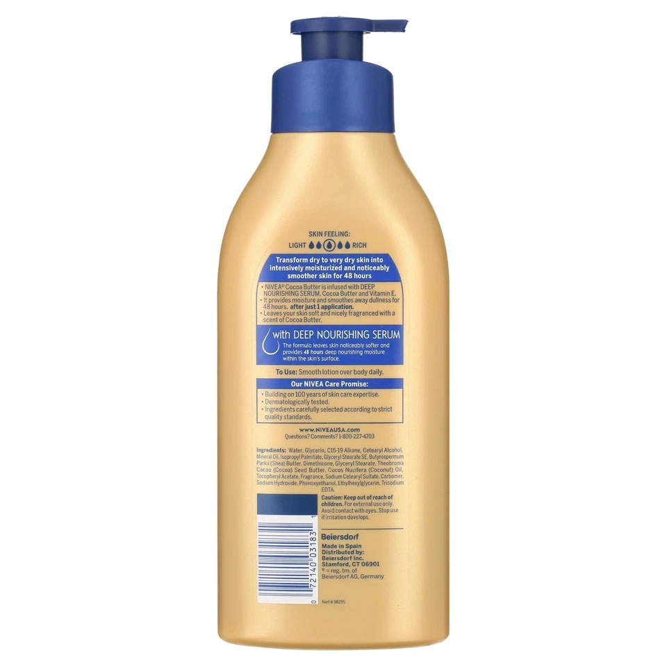 NIVEA Loción Corporal Manteca de Cacao con Suero Nutritivo Profundo, 20 Fl Oz Foto 3 de 4