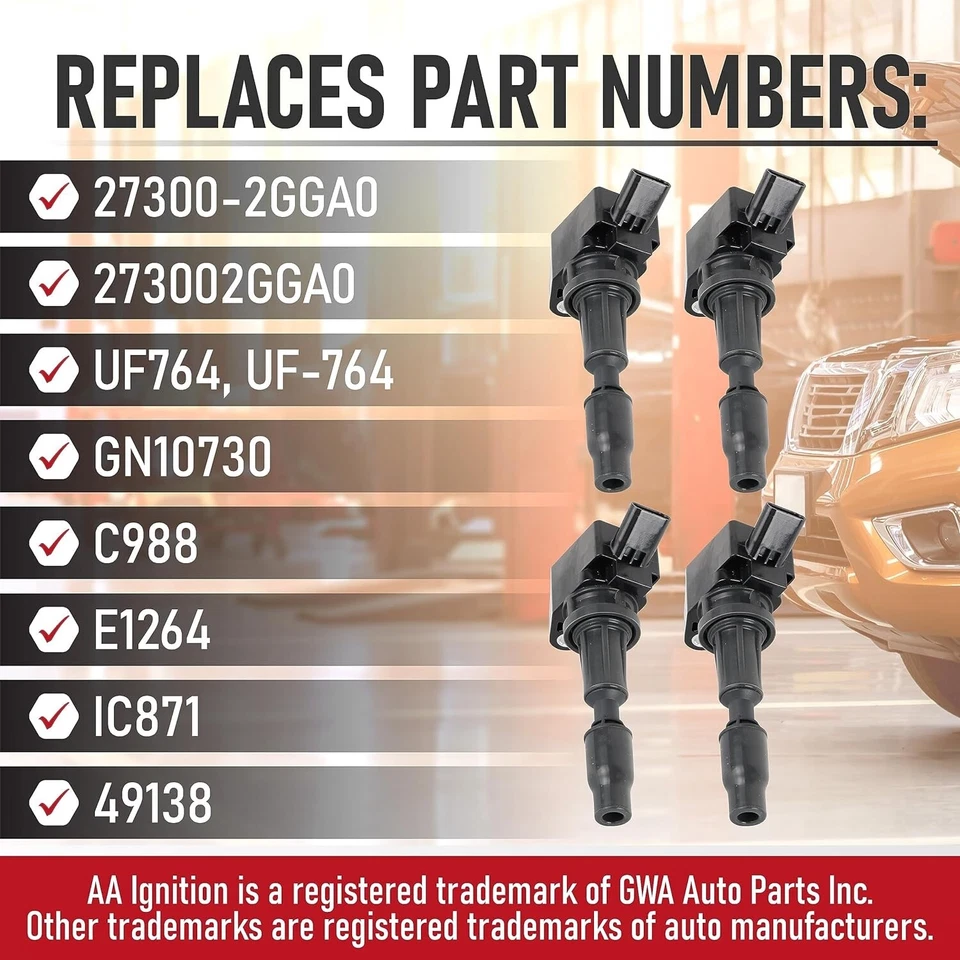 Ignition Coil Pack Set of 4 - Compatible with Hyundai, Kia, Genesis 2.0L, 2.4L, - Image 3 of 4