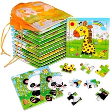 12 Pack Wooden Animal Jigsaw Puzzles for Toddlers Ages 2-5 - Educational Toys