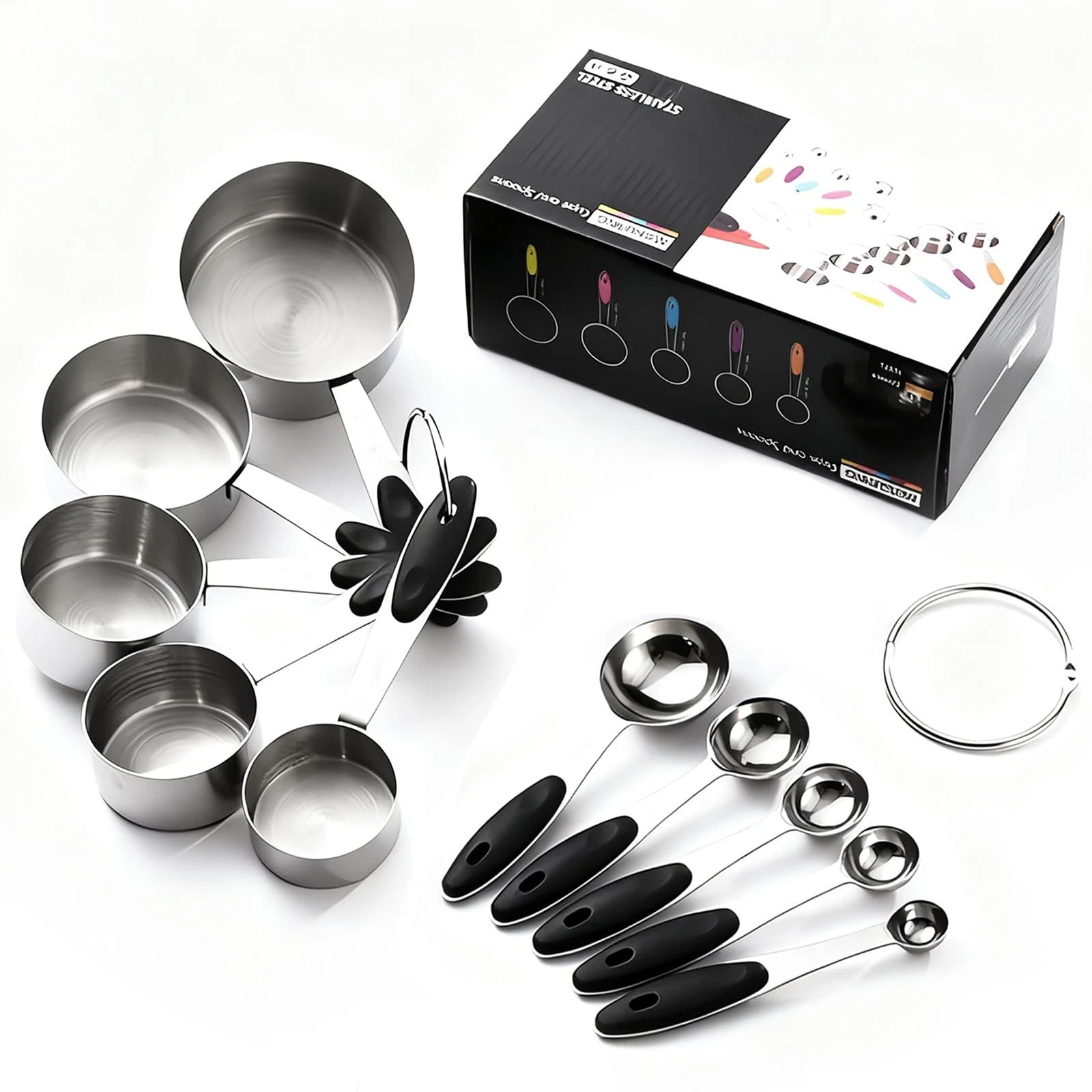 10pcs Measuring Cups and Spoons Set, Nesting Kitchen Stainless Steel Measurin...