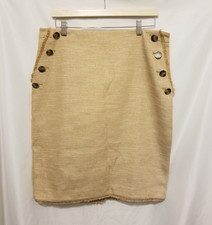 Ann Taylor Tweed Tailor Pencil Skirt 14P Beige Lined Back Slit
