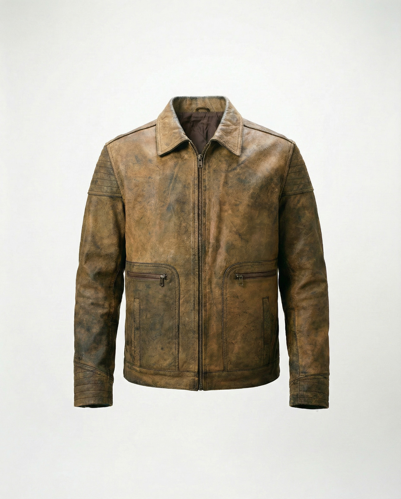 Chaqueta Moto Vintage De Piel Marrón Biker Desgastada Acolchada Hombre M