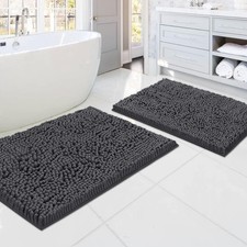 Luxury Chenille Bathroom Rugs-Set of 2-20" x 32" 17" x 24"-Gray-Soft  Shaggy-