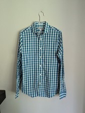Express Extra Slim Fit Men's Small Blue Aqua Check Plaid Button Up Dress Shirt