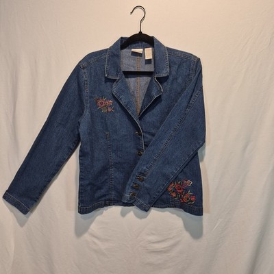 Erika Y2K Embroidered Denim Jacket Womens 8 Floral Grandmacore Cottagecore Boho