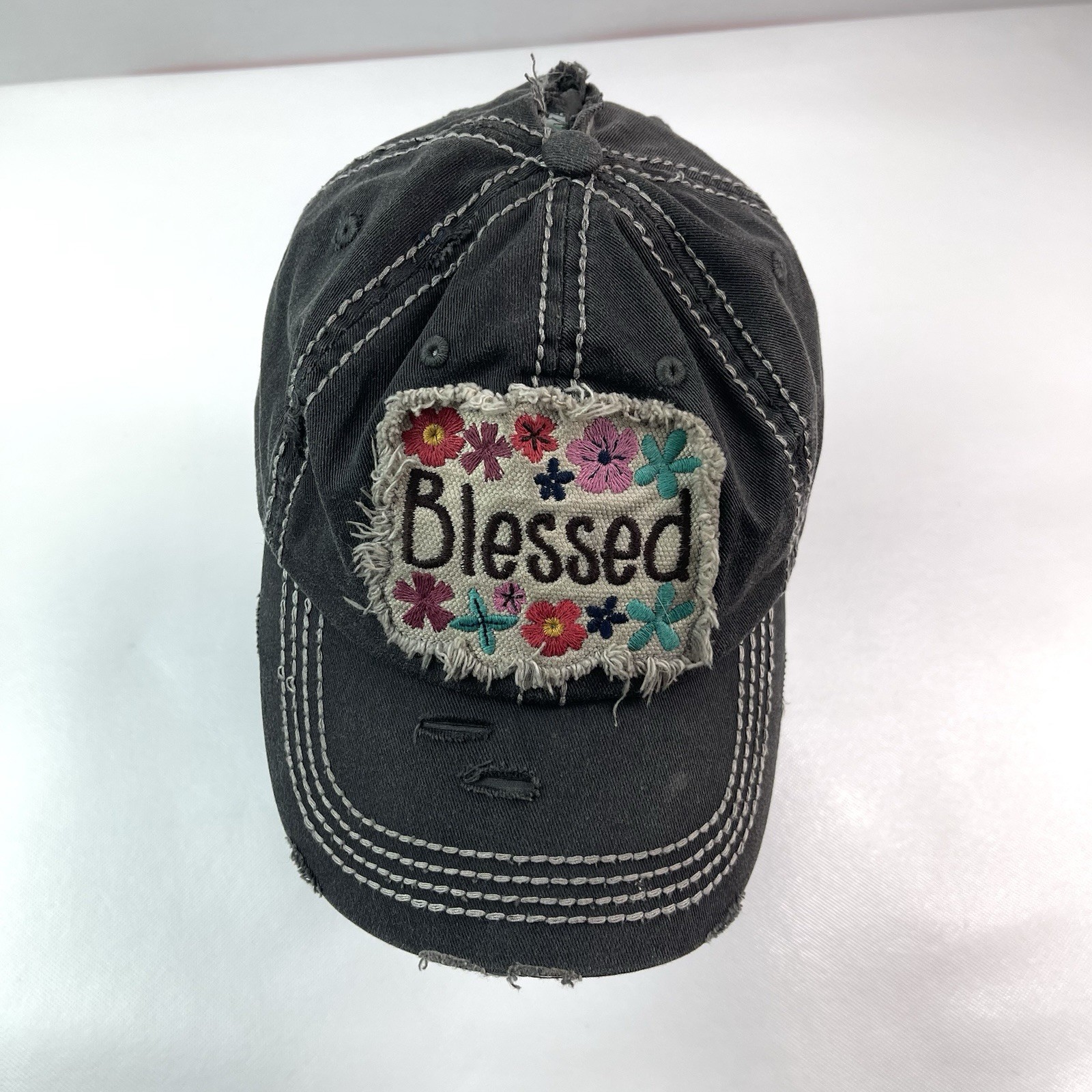 Blessed Floral Patch Gray Distressed Ponytail Bas… - image 15