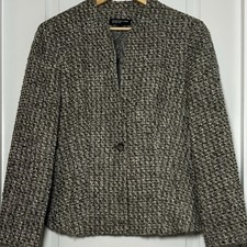 Jones New York Collection Wool Blend Gray Tweed Single Button Blazer Jacket