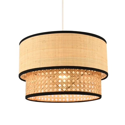 Modern Double Tier Real Natural Rattan Pendant Shade with Black Trims by Happ...