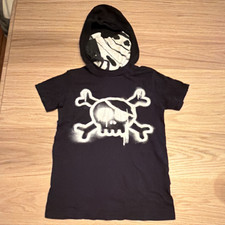 Nununu Unisex Kids 8-9 Black Short Sleeve Hoodie Skull Graphic w/Built in Mask