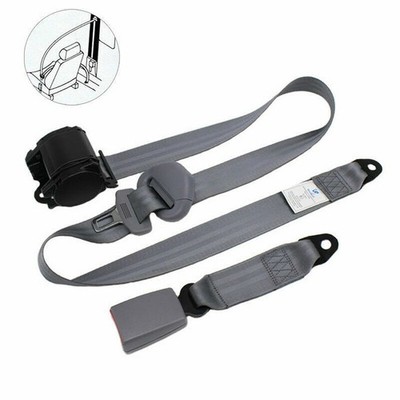 Car Gray 3 Point Seat Front Belt Buckle Kit Automatic Retractable Safety Straps
