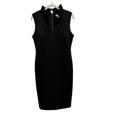 Calvin Klein Black Ruffle Neck Scuba Sheath Dress CD9M17GC Size 10