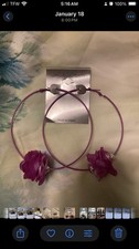 Purple Floral Hoop Earrings