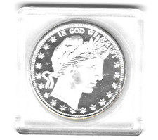 1 OZ .999 FINE SILVER GORGEOUS PROOF LIKE BARBER DESIGN IN HOLDER 95.00 per troy oz