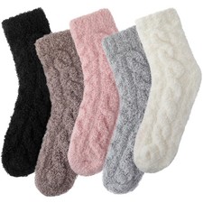 Clothirily Fuzzy Socks for Women, Super Soft Cozy Slipper Solid-5 Pairs,6-10