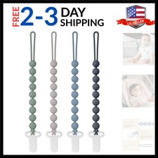 Pacifier Clips Silicone, 4-Pack Pacifier Holder Clip with Stylish Round Desig...