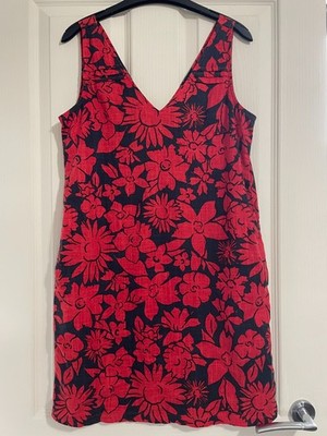 Next Petite Floral Linen Blend Shift Dress Size 8 V Neck Summer Holiday Casual