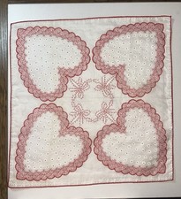 Vintage Valentine Red Heart Handkerchief Hanky Hankie  10 - 13  