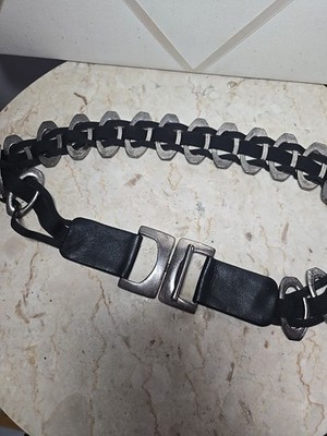 Vintage Sandy Duftler Genuine Leather Fashion Statement Belt 9092 Medium Vintage Leather and Silver Tone Statement Belt, Sandy  main image 3