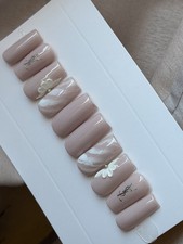      CUSTOM Press On Nails PURPLE GREY FLOWER BLING 10p SET W Kit M