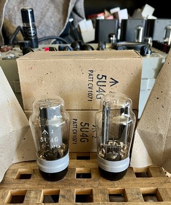 Matching Pair of 1940 s GEC 5U4G CV1071 U52 Black Base Rectifier Vacuum Tubes