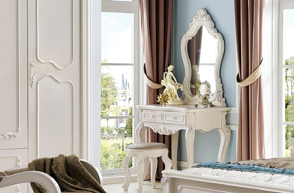 Tisch Klassische Konsole Spiegel Echtholz Schminktisch Schlafzimmer Hocker 2Tlg-image