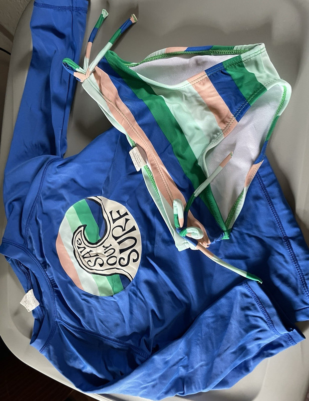 Gymboree Girls Surf Swim Set S (5-6) Striped Blue Green Pink Bikini