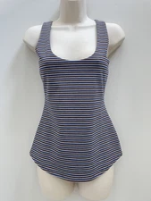 Karen Millen Sleeveless Blue Striped Peplum Top Vest Size UK10 S Excellent Cond.