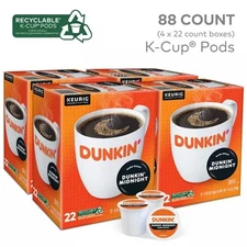 Dunkin' Midnight Coffee K-Cup Pods Dark Roast Keurig 88 Ct