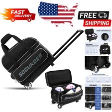 Lightweight 2-Ball Bowling Bag with Wheels  Retractable Handle - Black  Grey