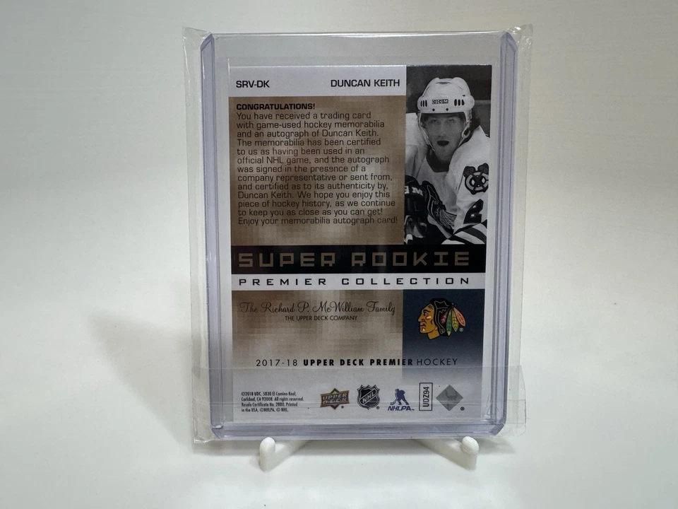 2017-18 Upper Deck Premier Tribute Gold /15 Duncan Keith Patch Auto HOF - Image 2 of 2