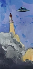 Rocket Extraterrestrial Encounter art Painting Artist Jose Trujillo 12x24