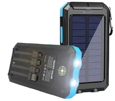 Type-C 20000mAh Solar Charger Battery Pack, Waterproof, w/4 Built-In Cables,